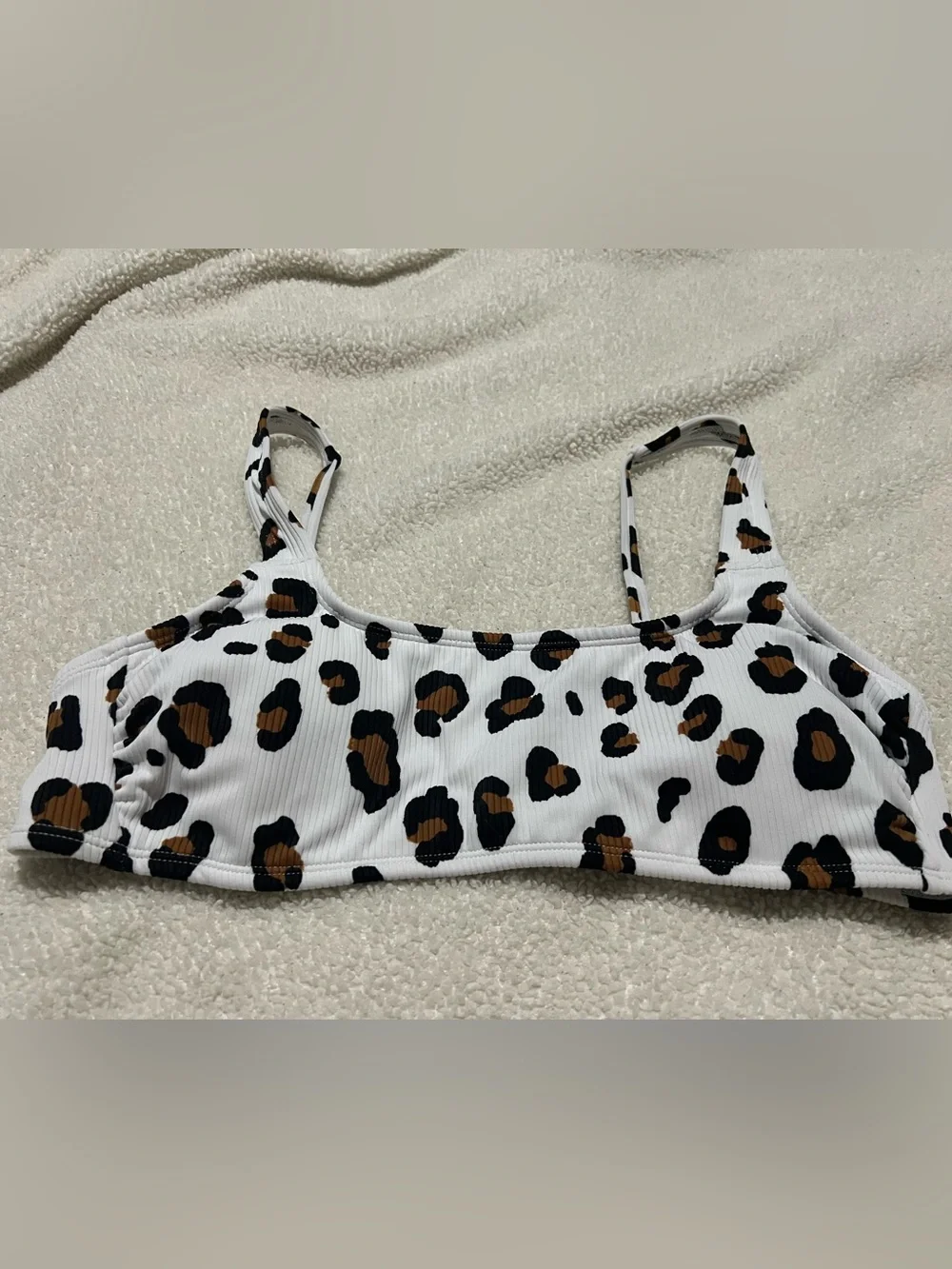 Xhilaration White Leopard-Print Ribbed Swim Bikini Top
